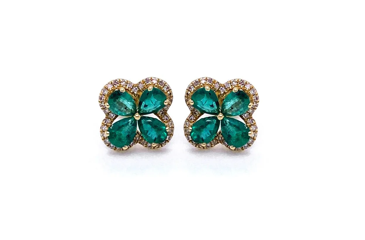 Earrings 18kt Gold Flowers 4 Petals Studs