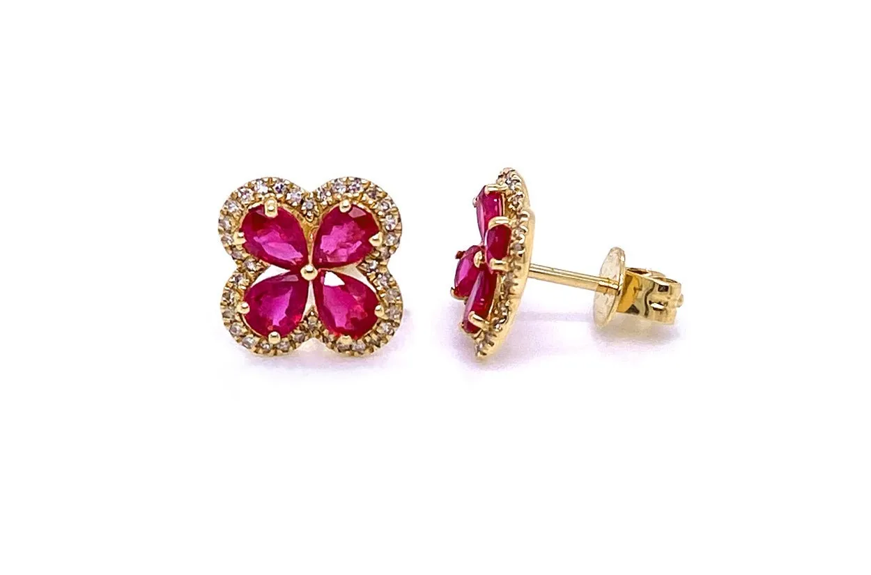 Earrings 18kt Gold Flowers 4 Petals Studs