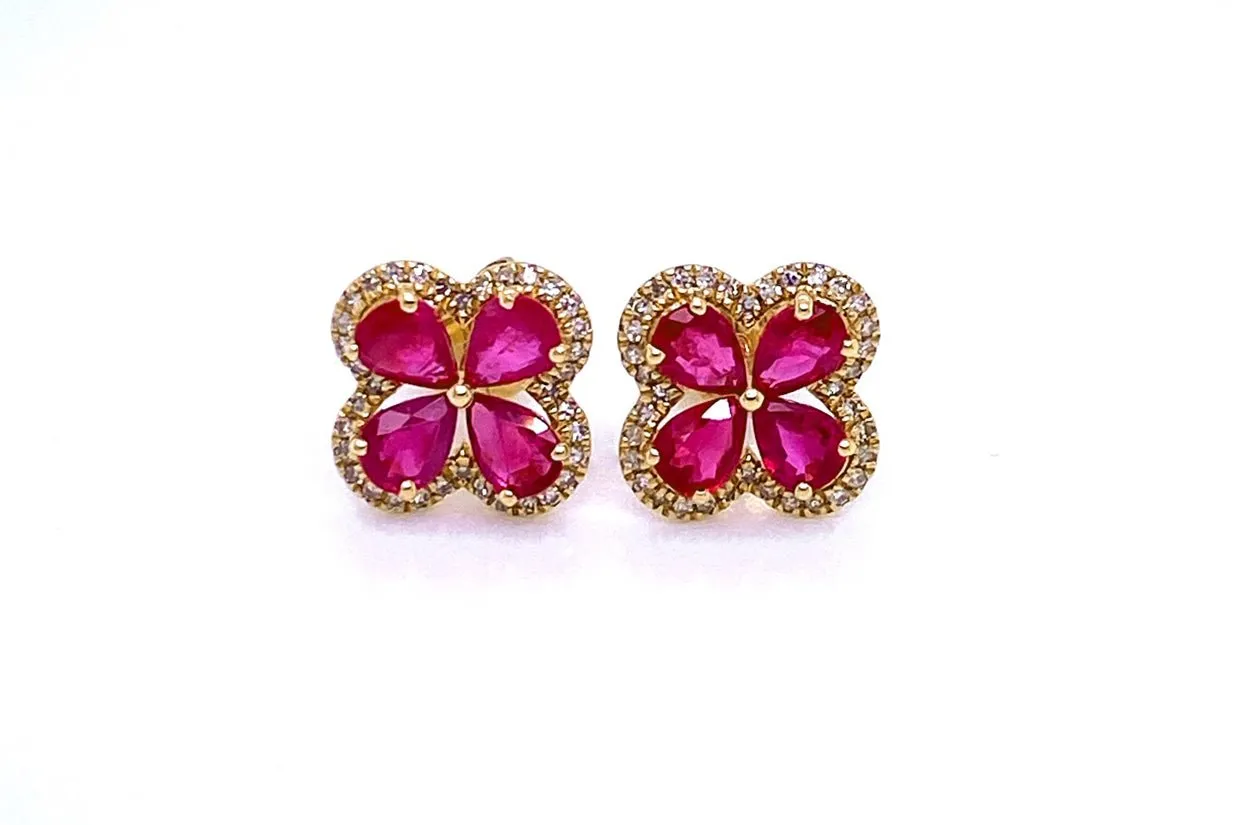 Earrings 18kt Gold Flowers 4 Petals Studs