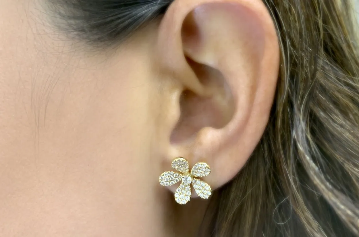 Earrings 18kt Gold Flowers with Diamonds Studs