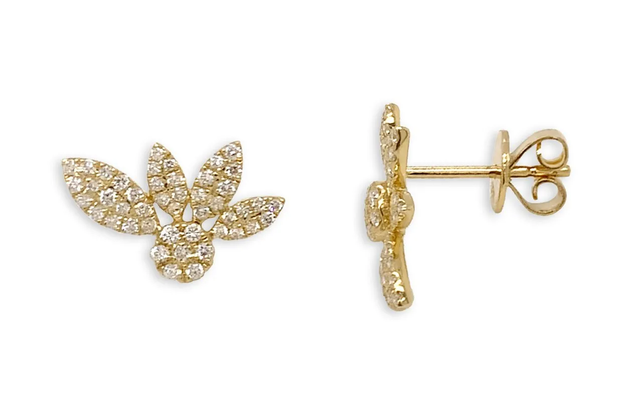 Earrings 18kt Gold Half Flower Diamonds Stud