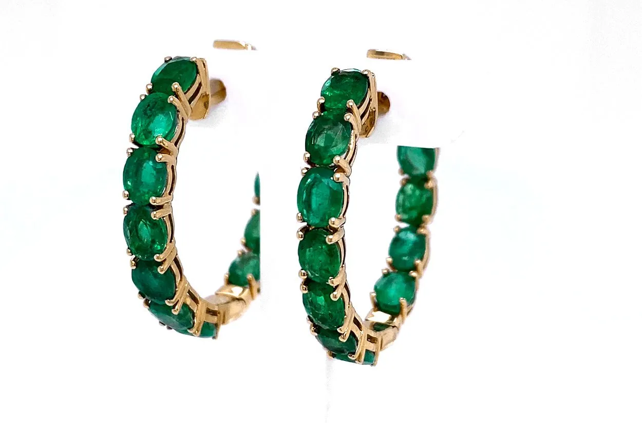 Earrings 18kt Gold Hoops Diamonds & Emeralds