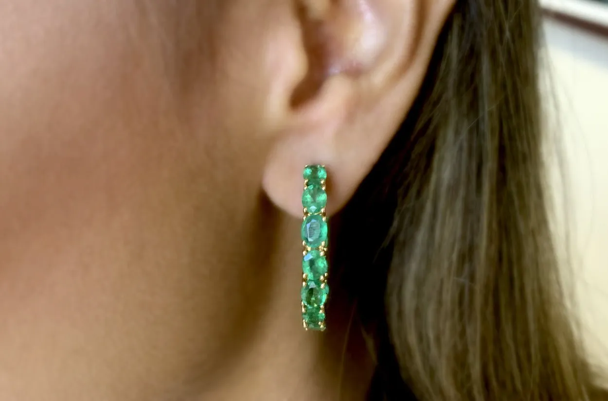 Earrings 18kt Gold Hoops Diamonds & Emeralds