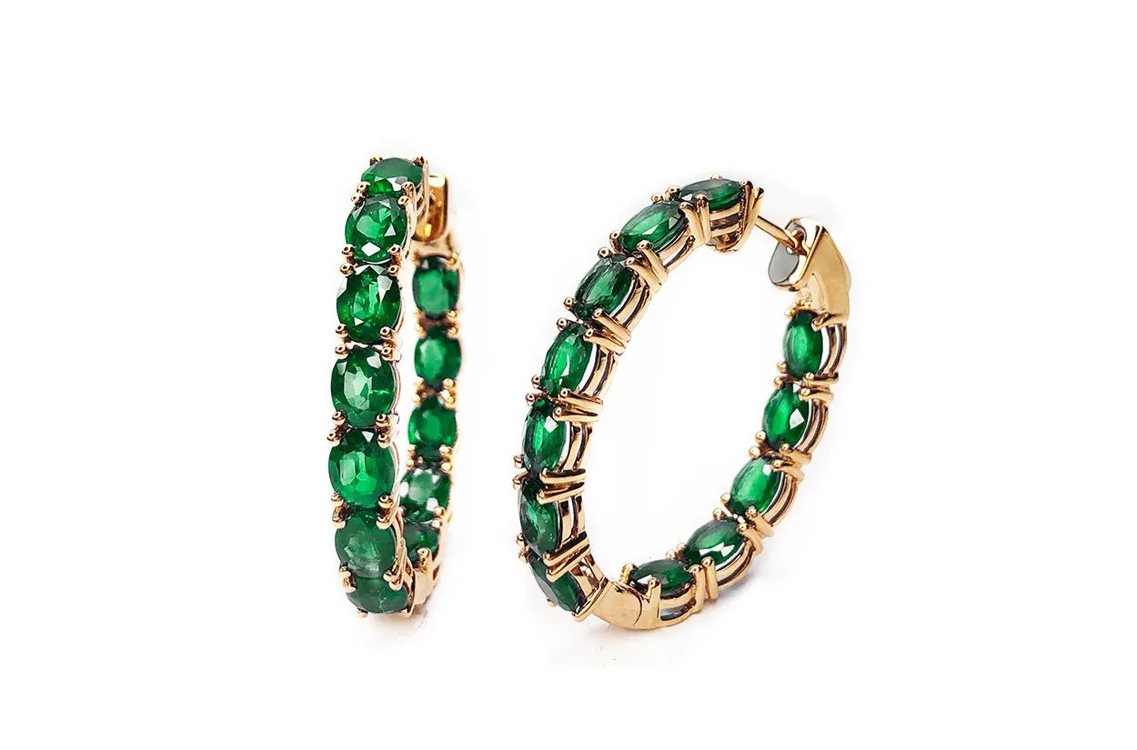 Earrings 18kt Gold Hoops Diamonds & Emeralds