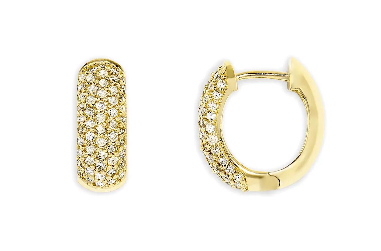 Earrings 18kt Gold Huggies & 5-Row Diamonds