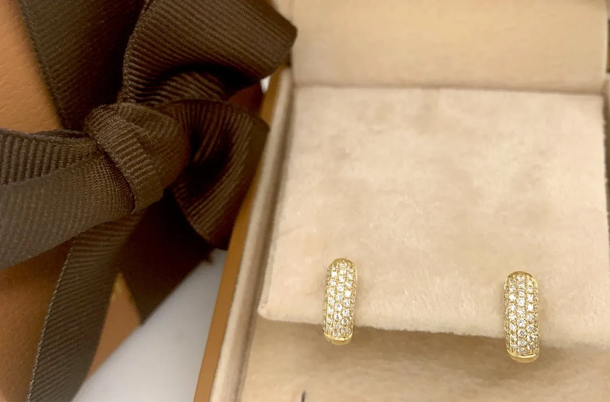 Earrings 18kt Gold Huggies & 5-Row Diamonds