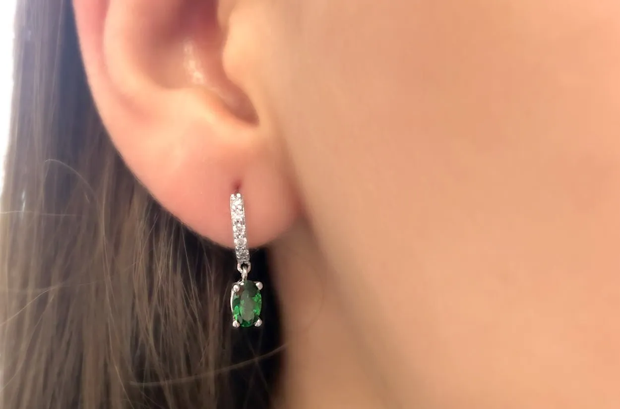 Earrings 18kt Gold Huggies Tsavorite Drop & Diamonds