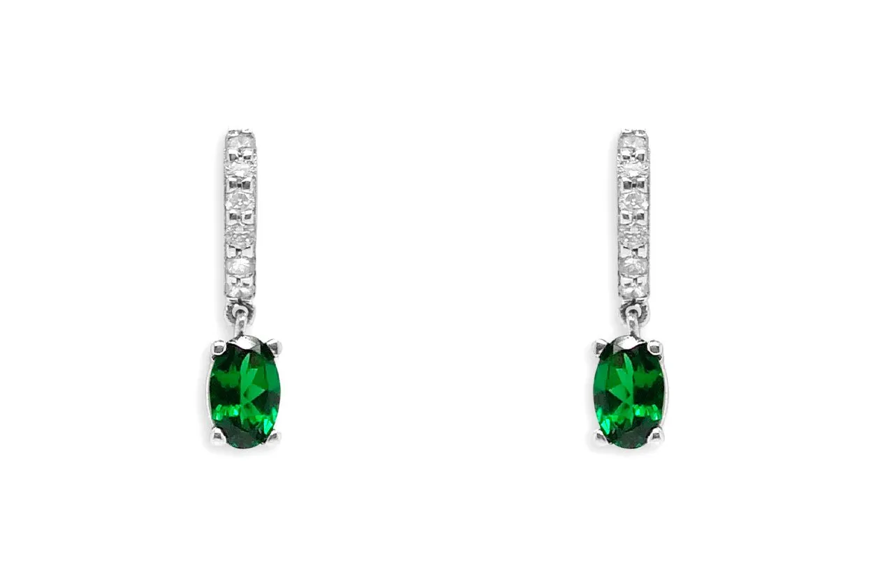 Earrings 18kt Gold Huggies Tsavorite Drop & Diamonds