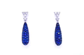 Earrings 18kt Gold Long Tear Blue Sapphires & Diamonds