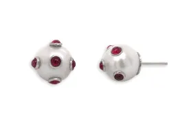 Earrings 18kt Gold Pearls & Ruby Cabochon