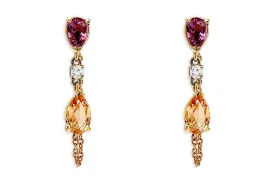 Earrings 18kt Gold Precious Topaz Purple Sapphires Chain & Diamonds