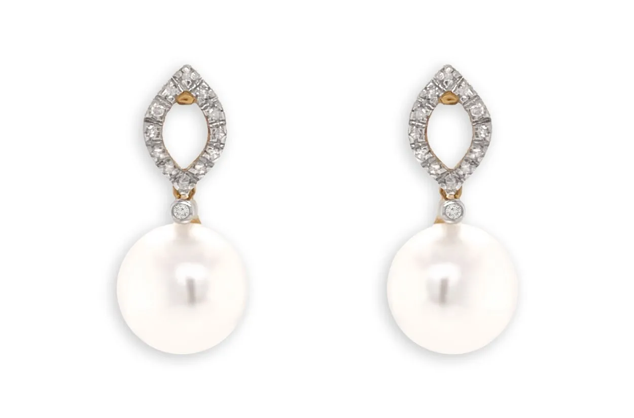 Earrings 18kt Mixed Gold South Sea Pearls & Round Diamonds Studs