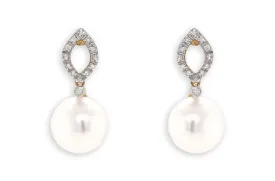 Earrings 18kt Mixed Gold South Sea Pearls & Round Diamonds Studs