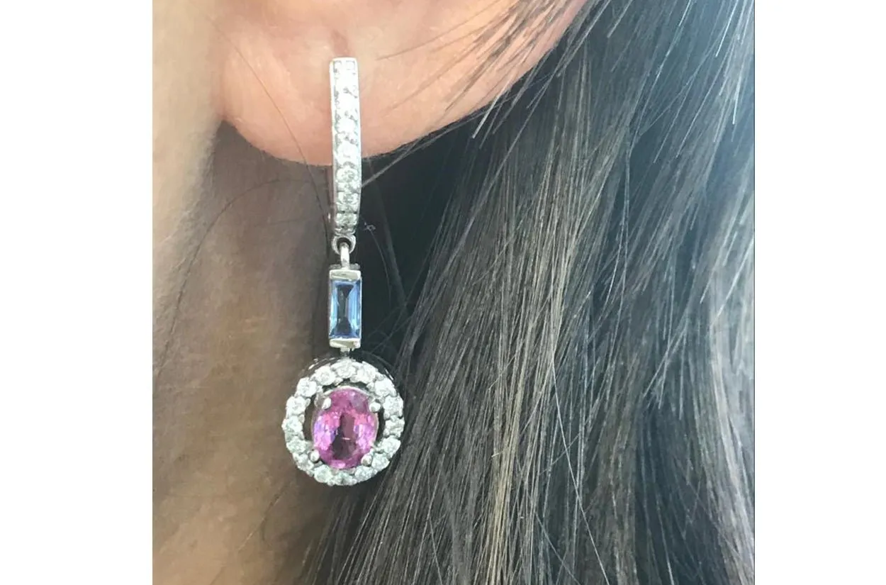 Earrings Blue & Pink Sapphire with Diamonds