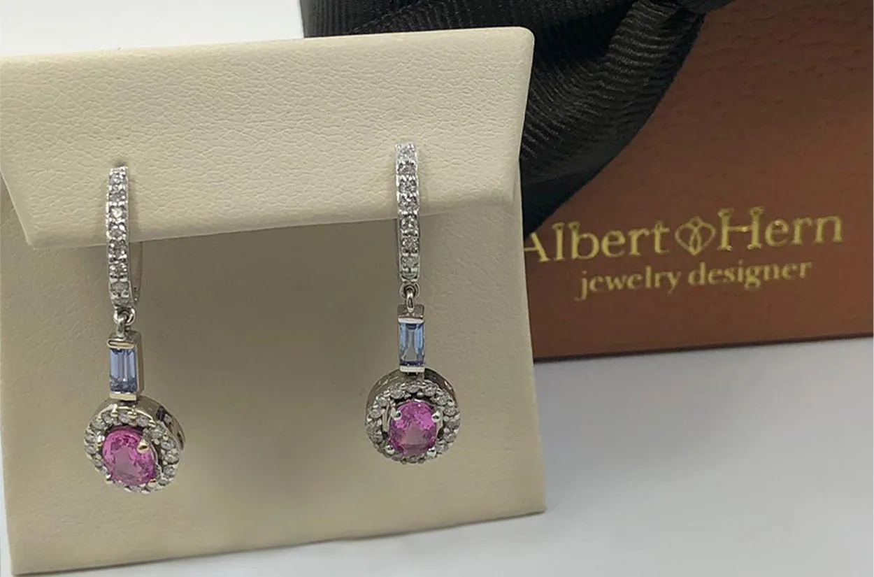 Earrings Blue & Pink Sapphire with Diamonds