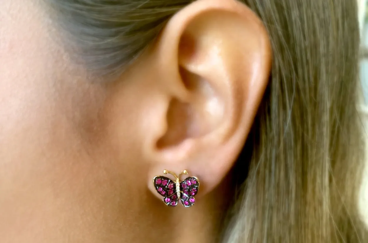 Earrings Butterfly Pink Sapphire in 18kt Gold