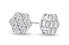 Earrings Flowers White Gold Studs Diamonds