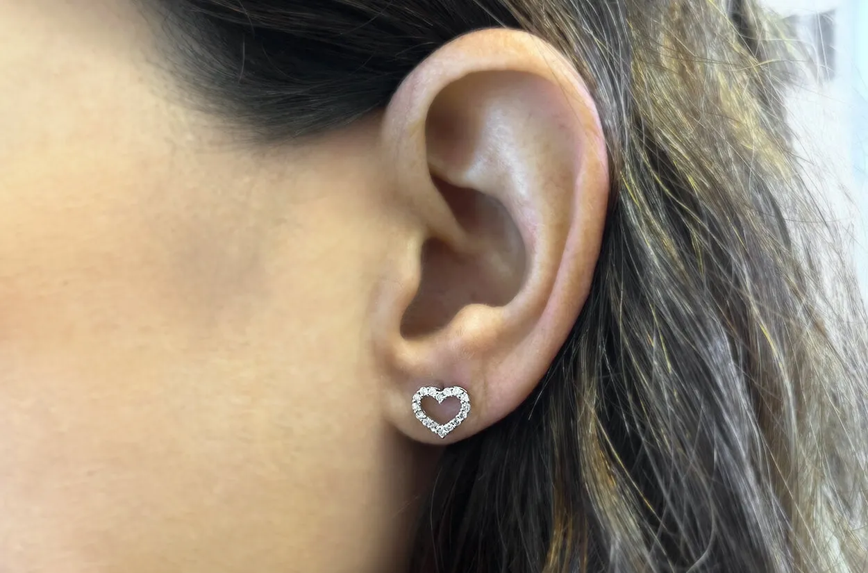 Earrings Heart Studs with Diamonds