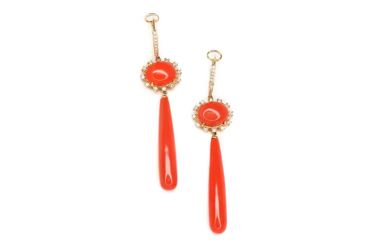 Earrings Long Coral & Diamonds