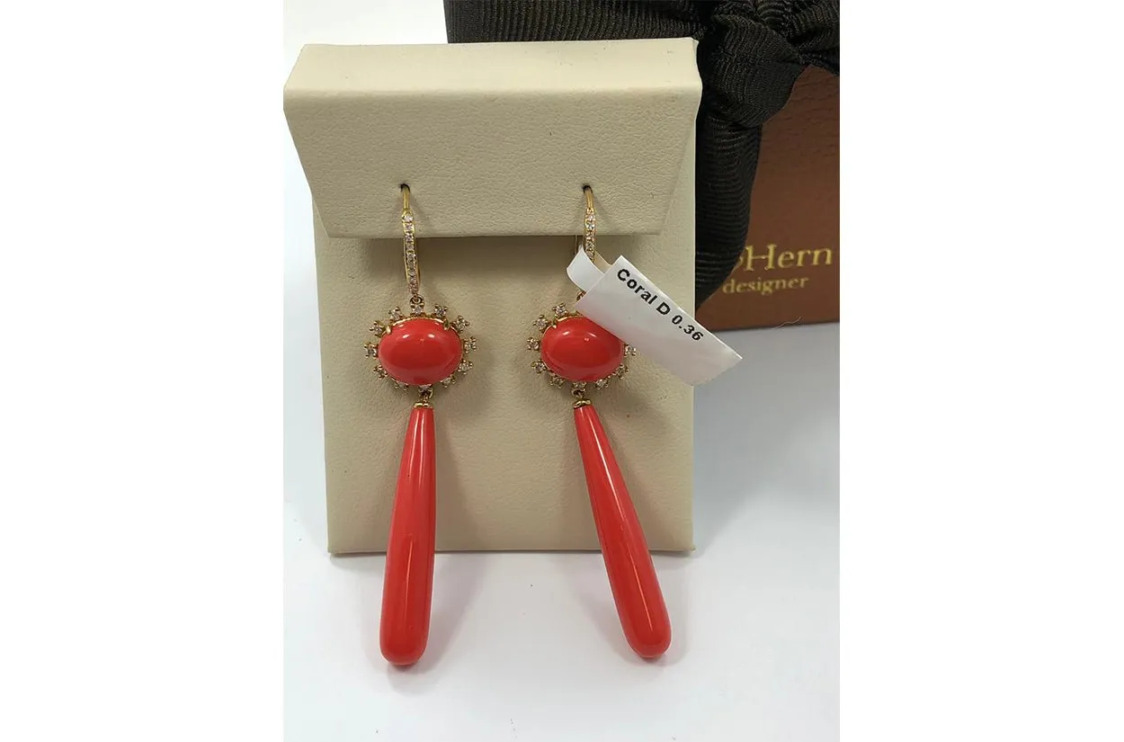 Earrings Long Coral & Diamonds