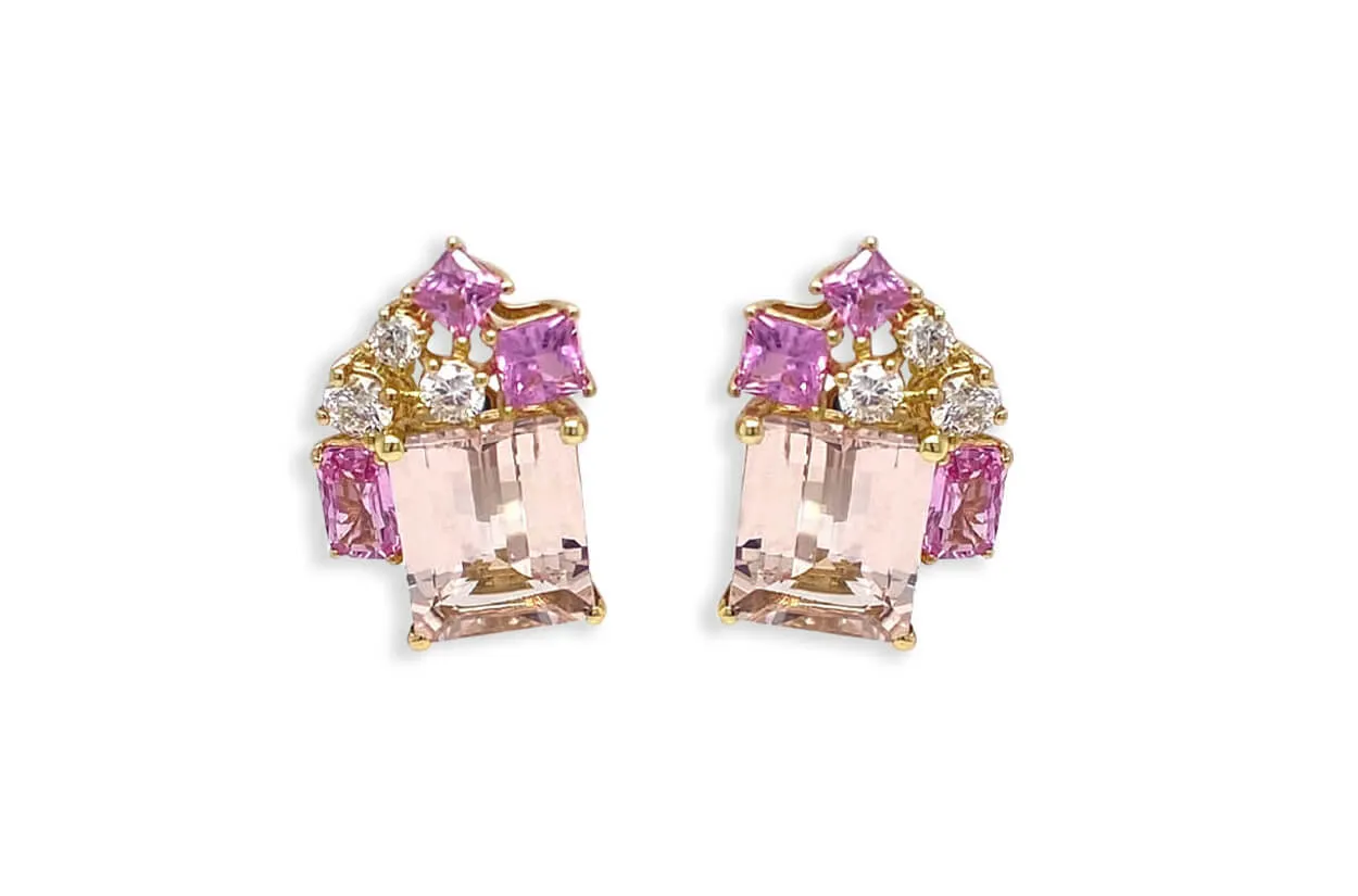 Earrings Morganite Pink Sapphires & Diamonds