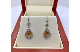 Earrings Orange Sapphires Pear and Diamonds