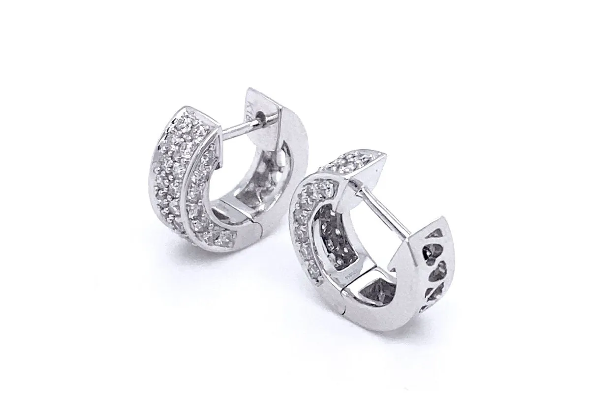 Earrings White Gold Square Huggies Diamonds