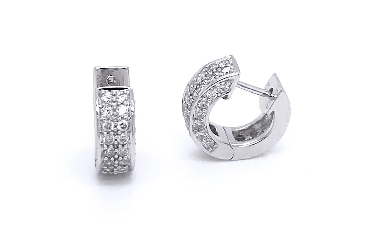 Earrings White Gold Square Huggies Diamonds