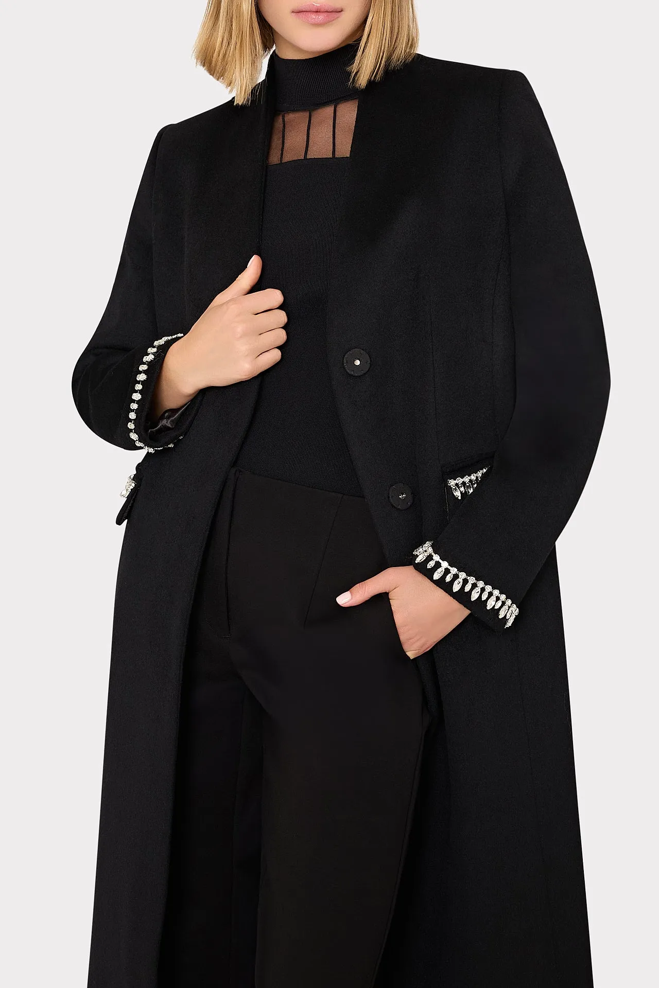 Embellished Trim Long Coat