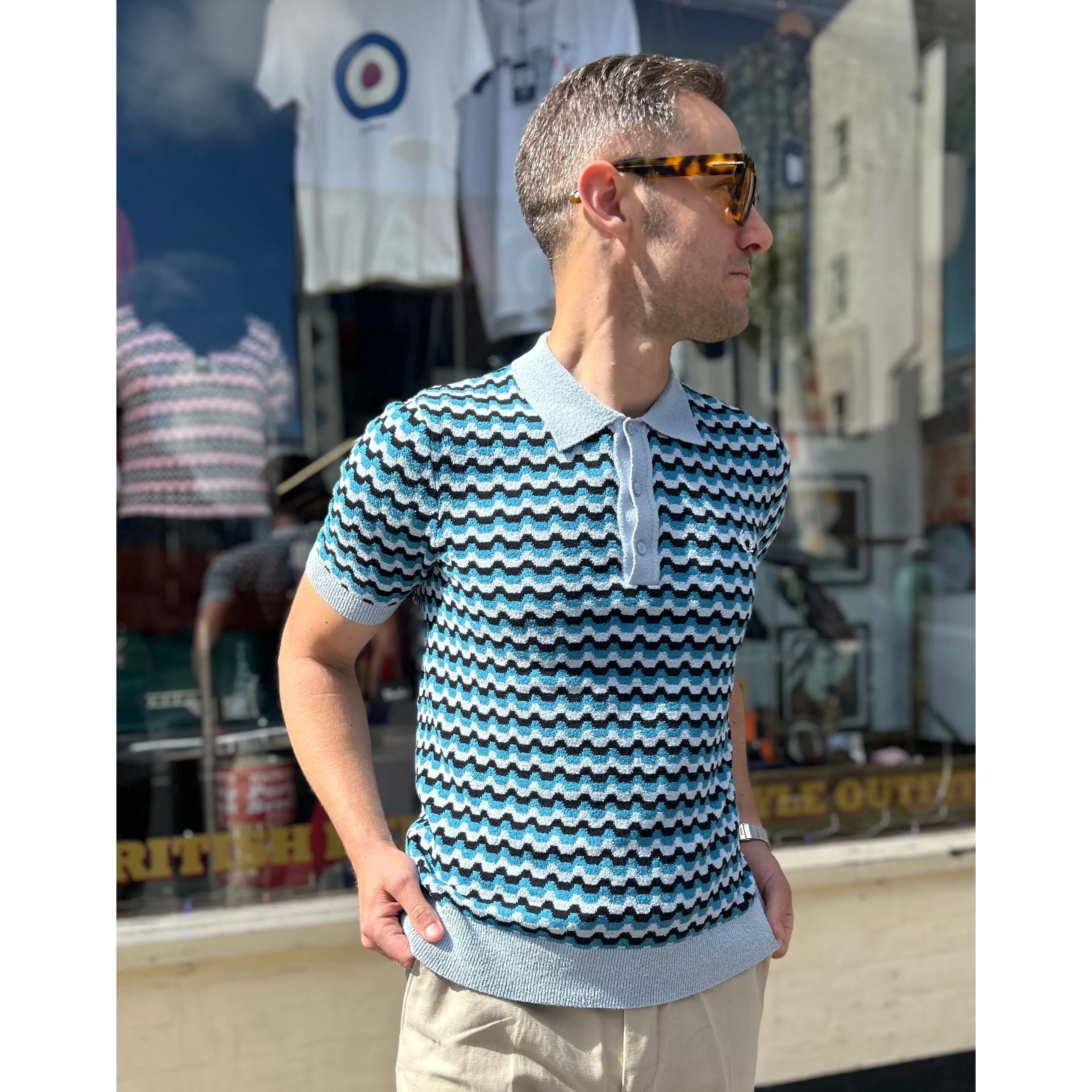 Fred Perry - K7636 Boucle Jacquard Light Smoke Knitted - Polo