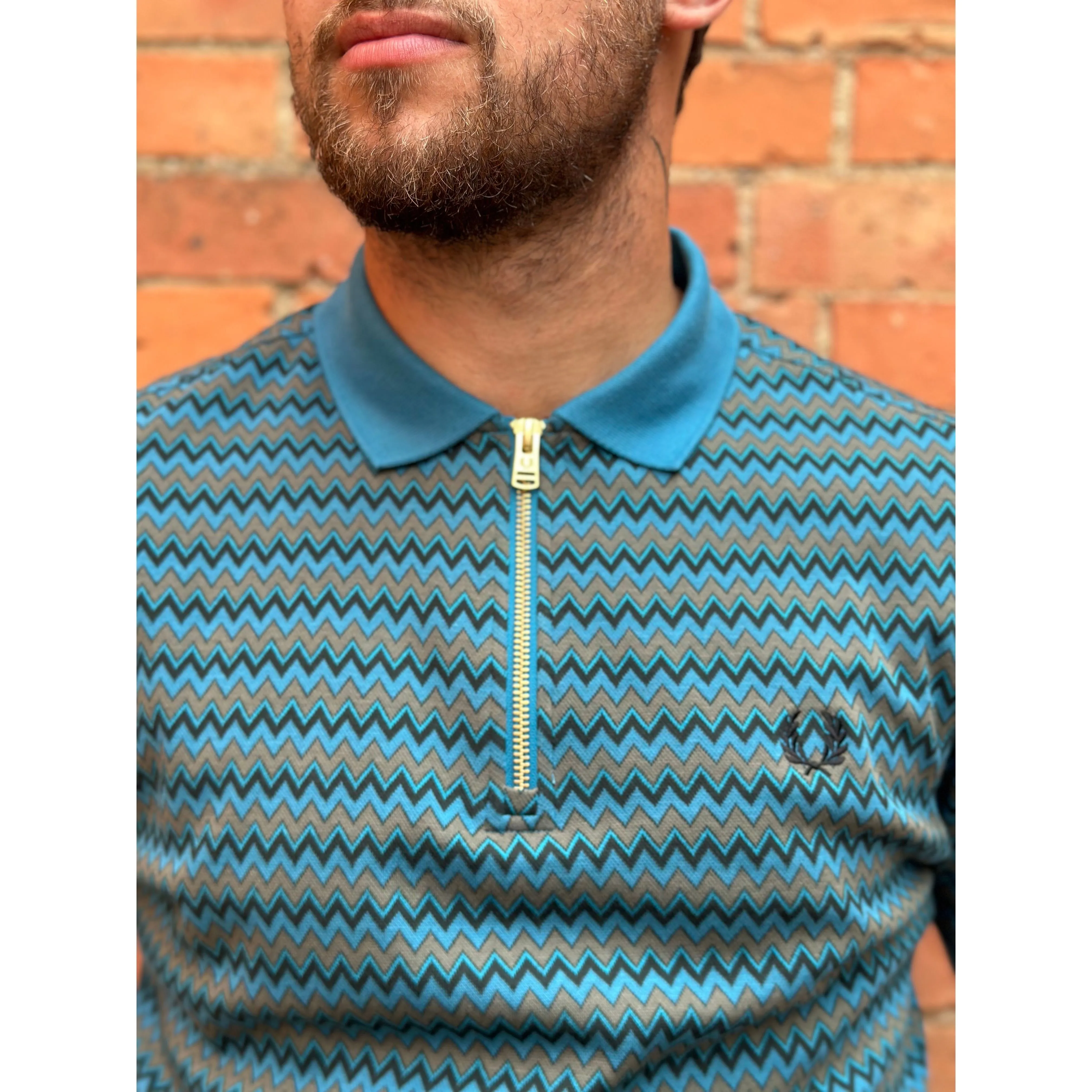 Fred Perry - M8528 Jacquard Night Green Zip Neck - Polo Shirt