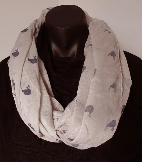 Grey Scarf with Denim Blue Kiwi Print