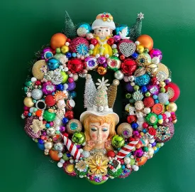 Handmaid, vintage Christmas jewelry wreath.