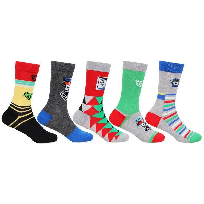 Hot Wheels Kids Fancy Crew Length Socks (Abstract Designs)- Pack of 5