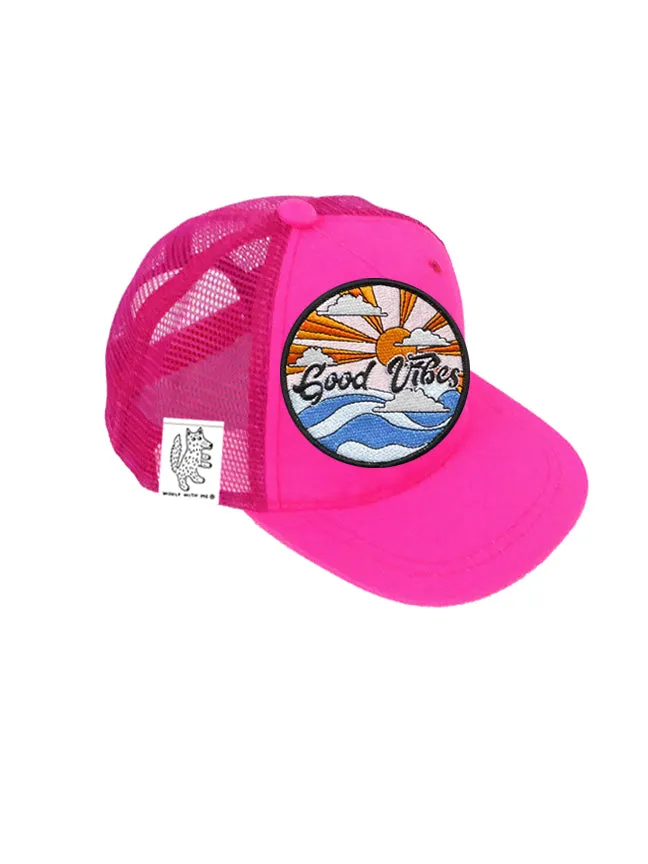 INFANT Trucker Hat with Interchangeable Velcro Patch (Neon Pink)