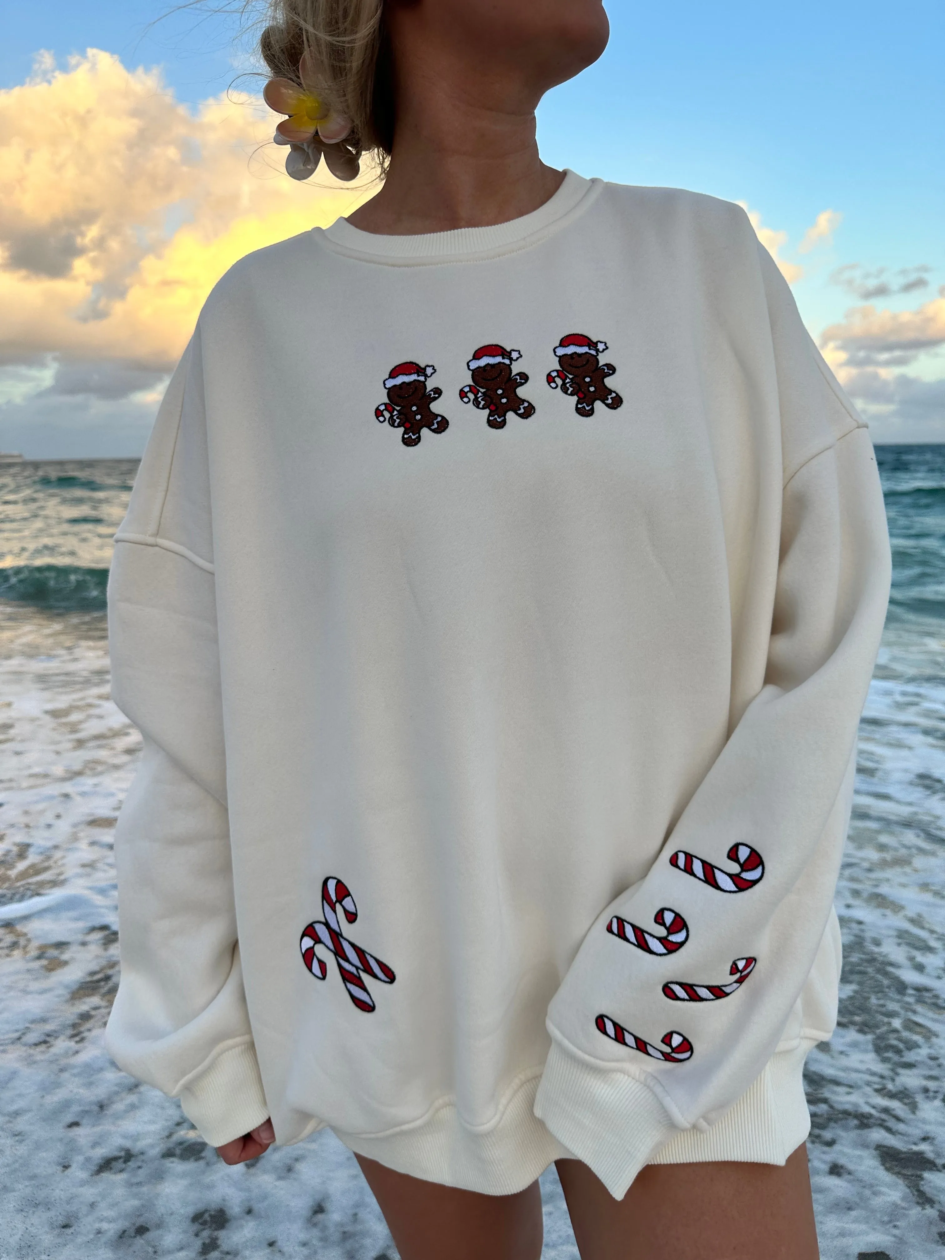 Ivory Gingerbread Recipe Christmas Embroider Sweatshirt