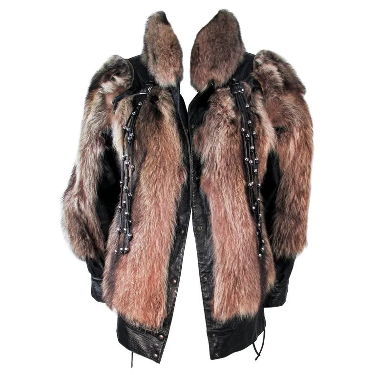 JACQUES SAINT LAURENT Raccoon Fur Jacket w/ Tassels Size 38