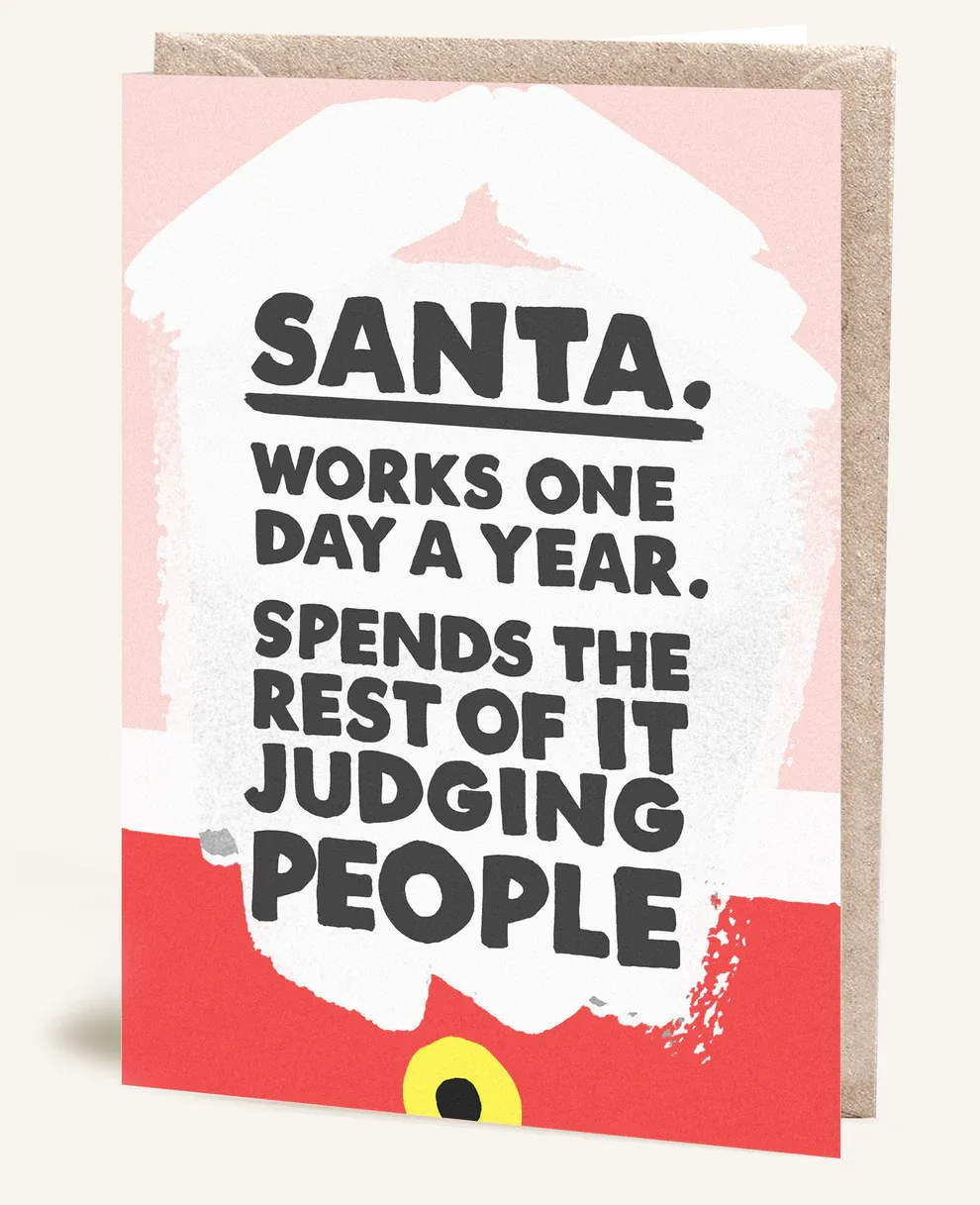 Charming Santa Claus Judging List Themed Christmas Card