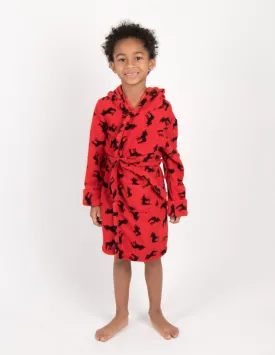 Kid's Christmas Animal Print Hooded Fleece Robe