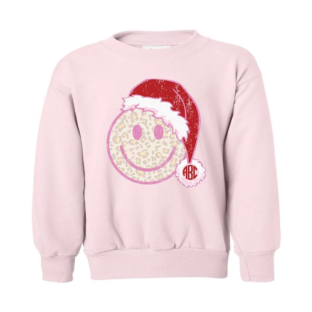 Kids Monogrammed 'Leopard Smiley Santa' Crewneck Sweatshirt