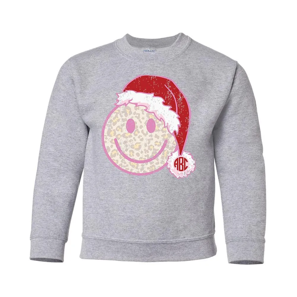 Kids Monogrammed 'Leopard Smiley Santa' Crewneck Sweatshirt