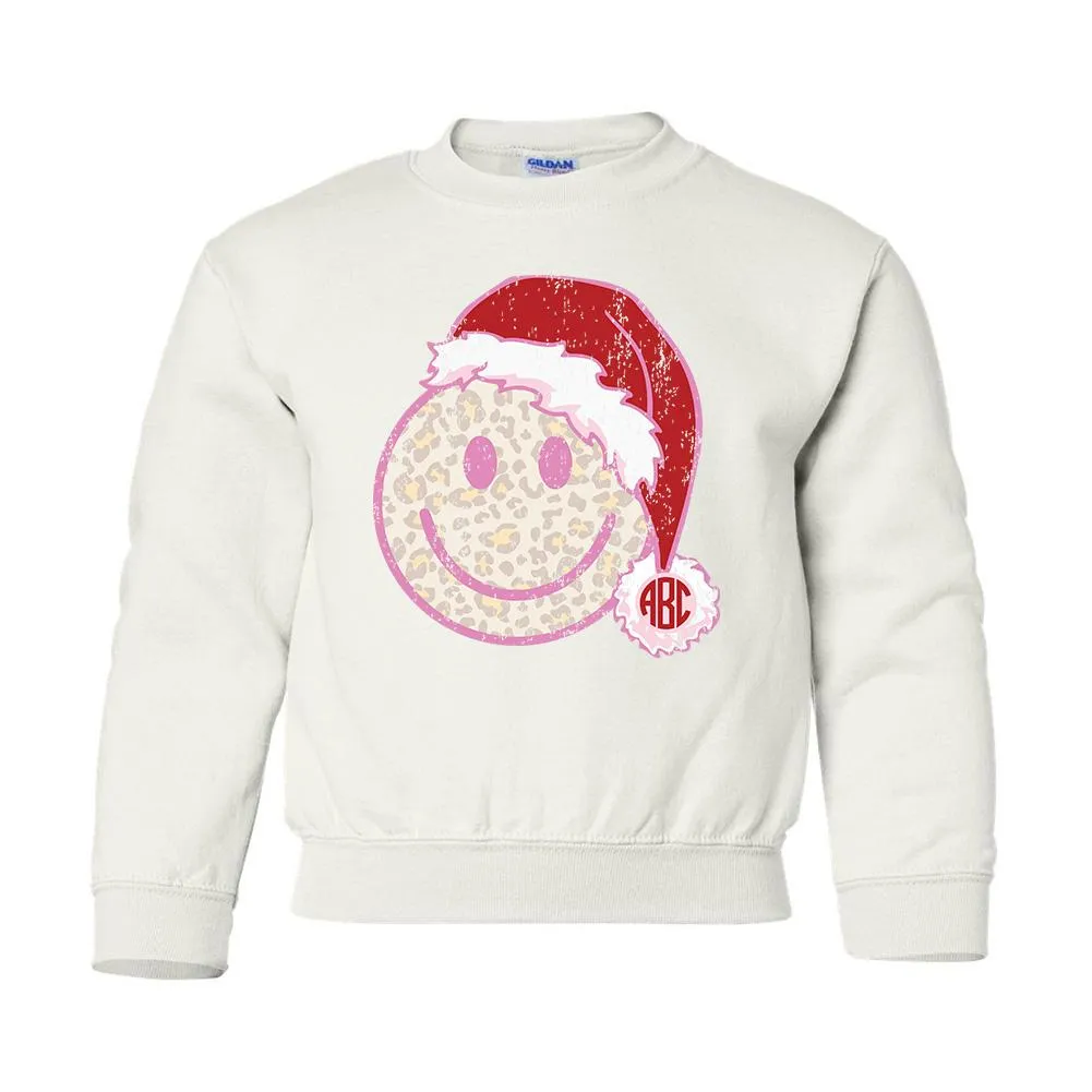 Kids Monogrammed 'Leopard Smiley Santa' Crewneck Sweatshirt