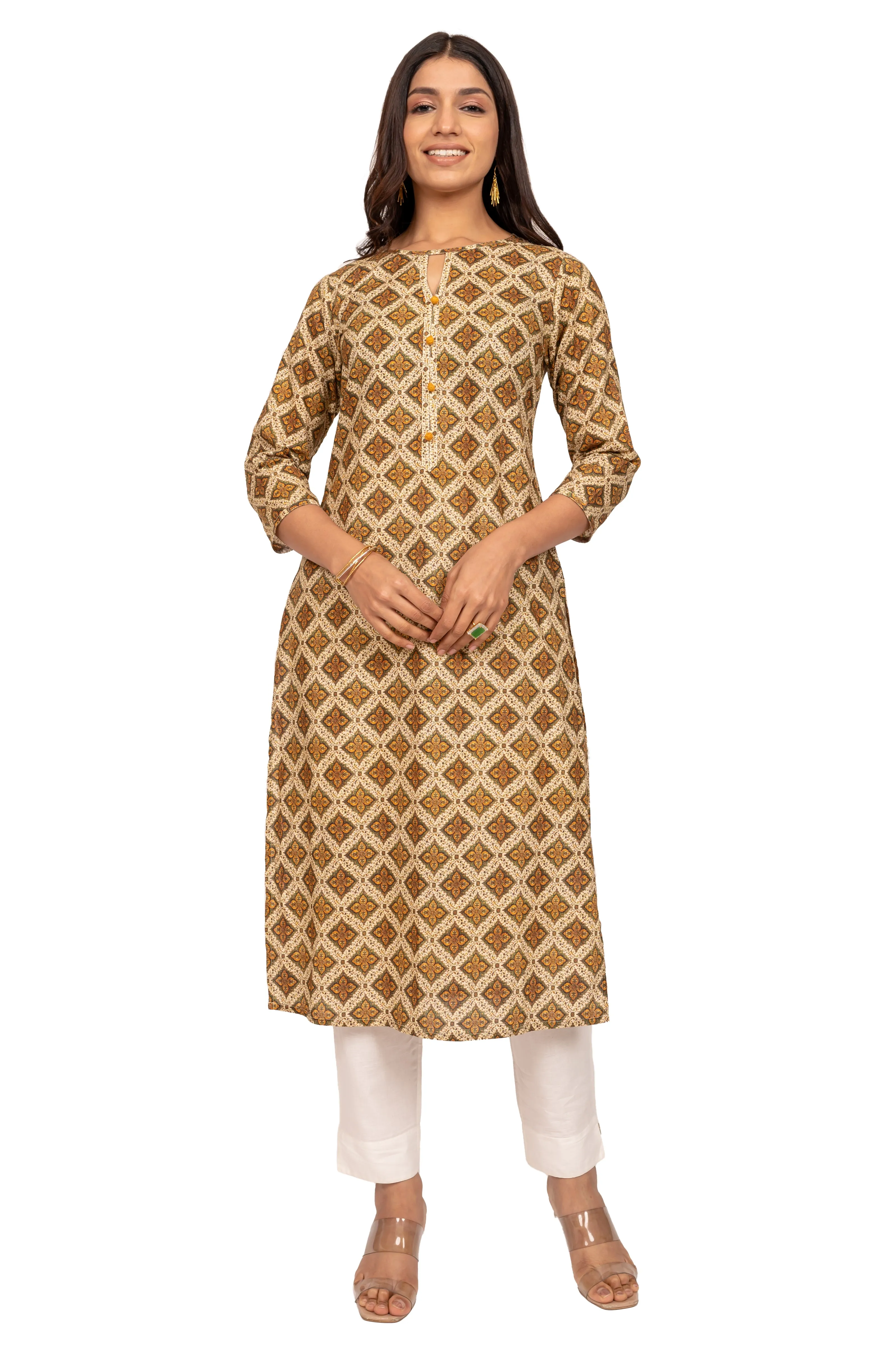 Lemon Yellow & Green Cotton Kurta