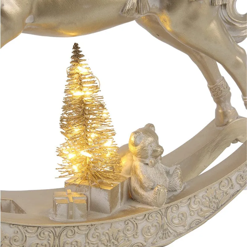 Light Up Gold Resin Rocking Horse (29.5x7x29.5cm)