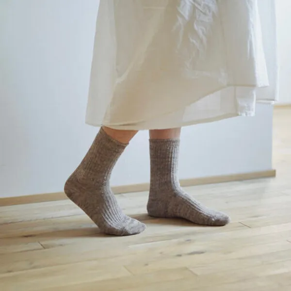 Linen Ribbed Socks _ Sage, White Brown or Yellow