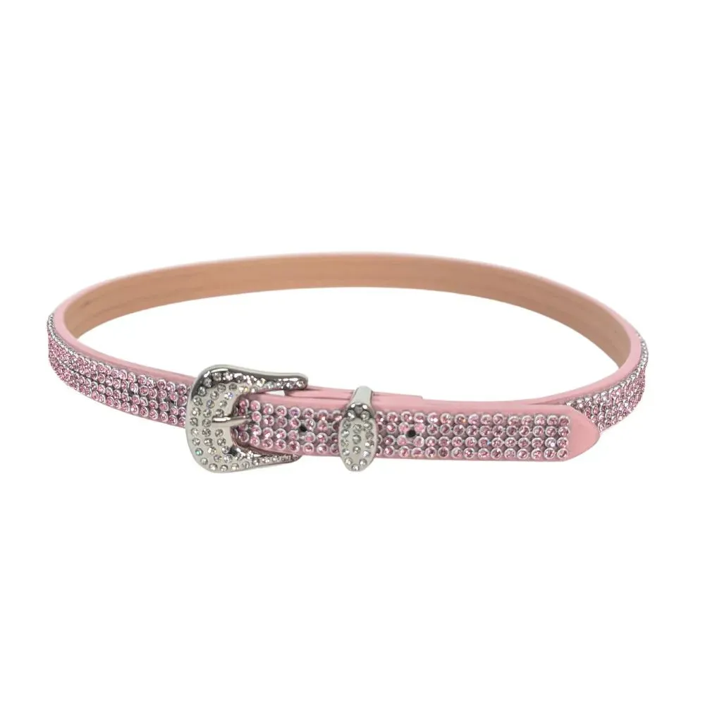 Luna Hat Band - Pink Leather With Buckle and Crystals