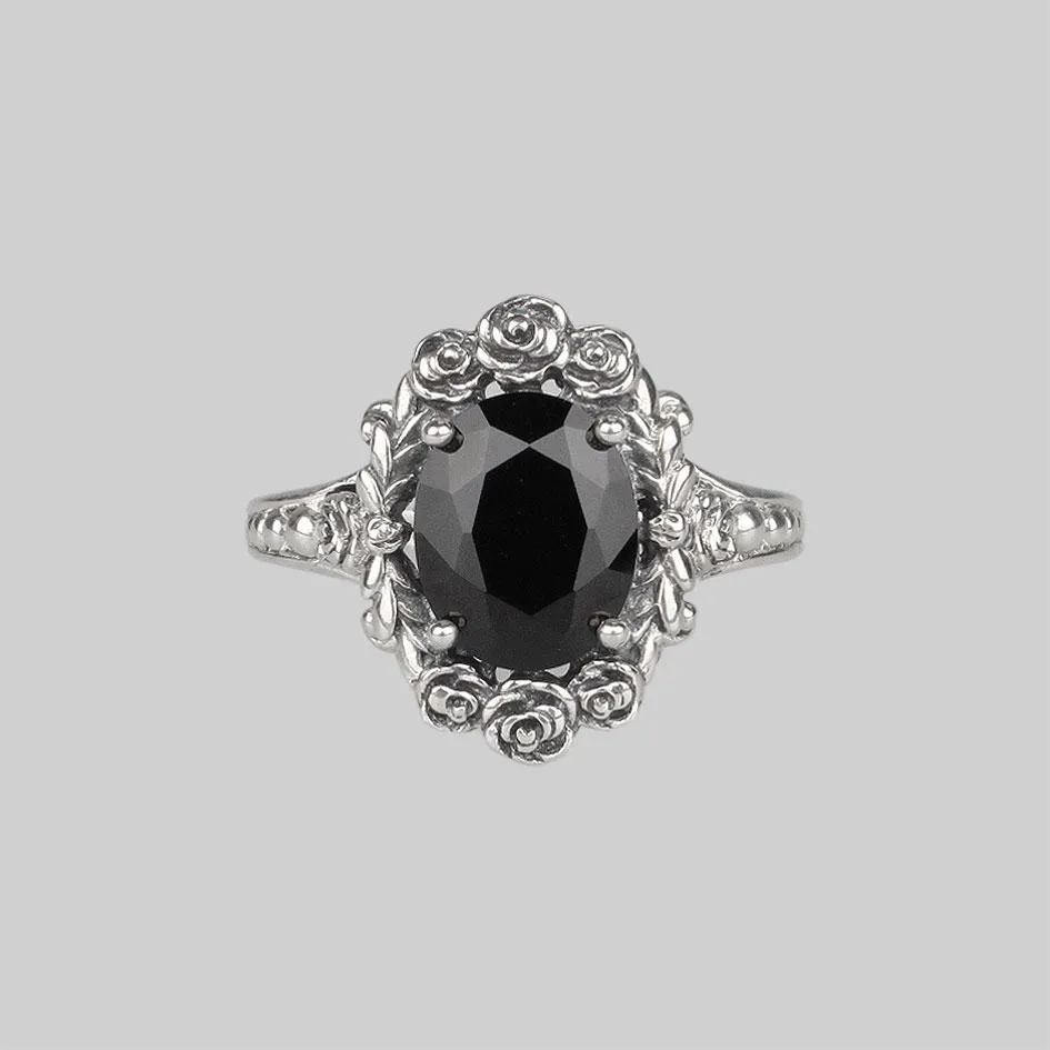 MARIA. Rose Wreath Onyx Silver Cocktail Ring