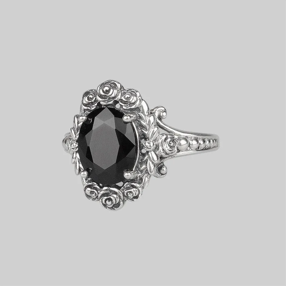 MARIA. Rose Wreath Onyx Silver Cocktail Ring