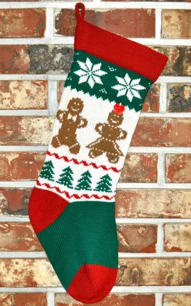 Medium Knit Personalized Wool Christmas Stocking - Gingerbread Men and Women