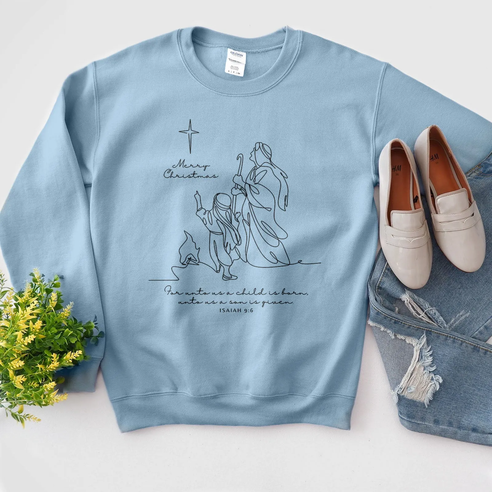 Merry Christmas - Isaiah 9:6 Line Drawing Sweatshirt